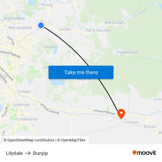 Lilydale to Bunyip map