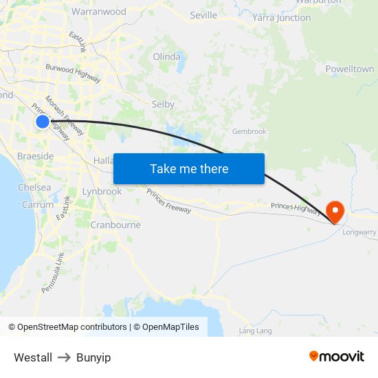 Westall to Bunyip map