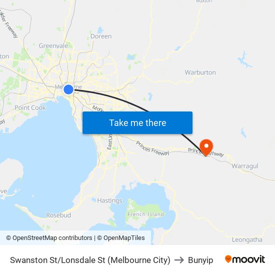 Swanston St/Lonsdale St (Melbourne City) to Bunyip map