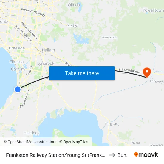 Frankston Railway Station/Young St to Bunyip map