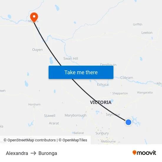 Alexandra to Buronga map