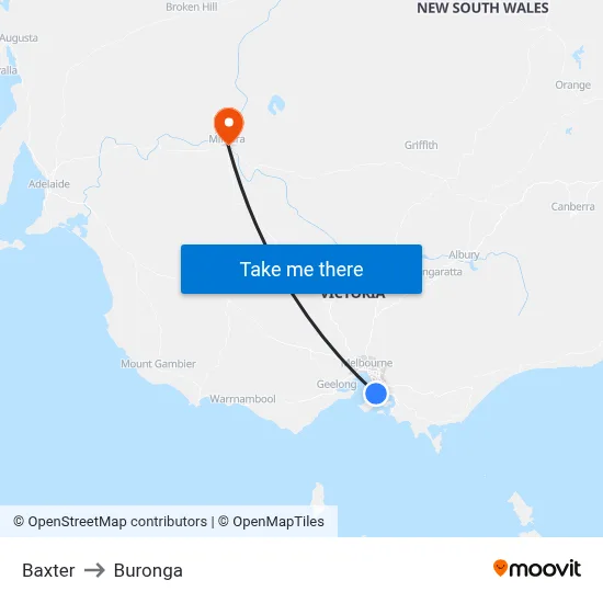 Baxter to Buronga map