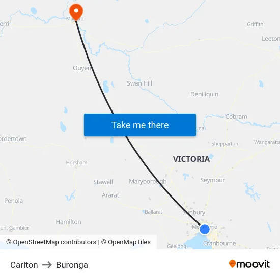 Carlton to Buronga map