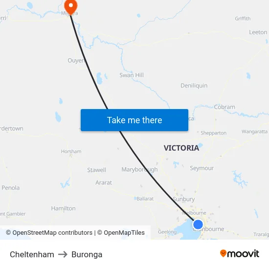 Cheltenham to Buronga map