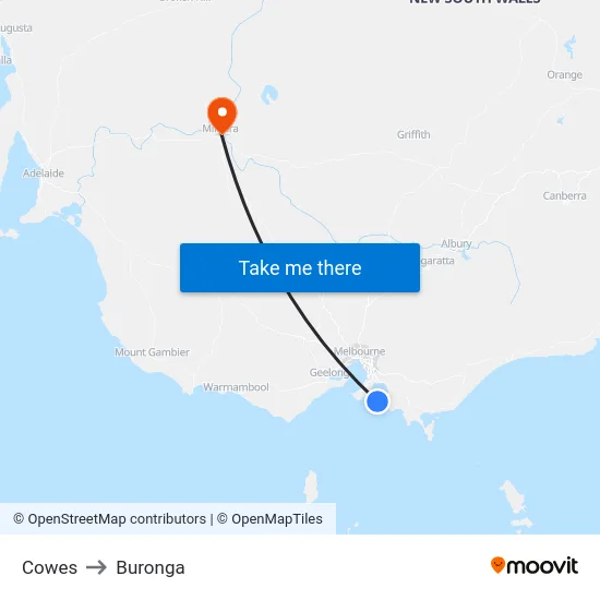 Cowes to Buronga map