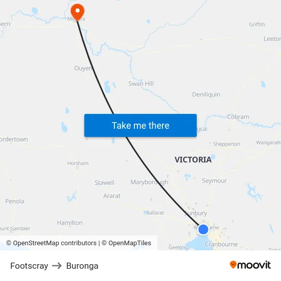Footscray to Buronga map