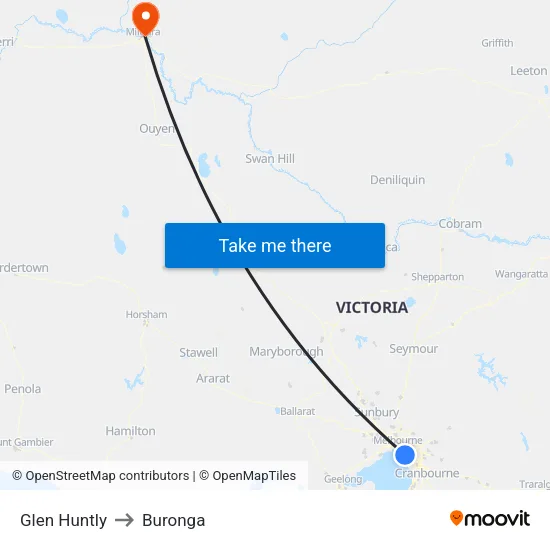 Glen Huntly to Buronga map