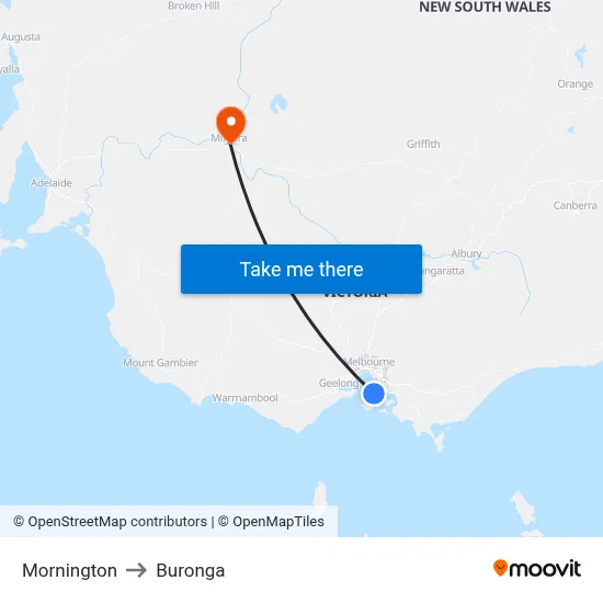 Mornington to Buronga map