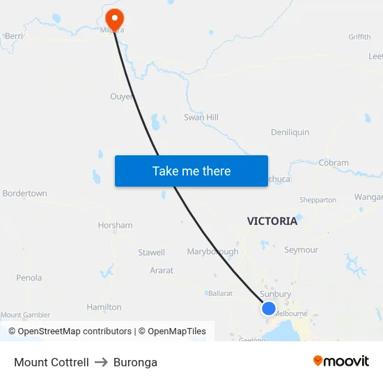 Mount Cottrell to Buronga map