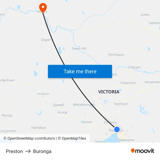 Preston to Buronga map