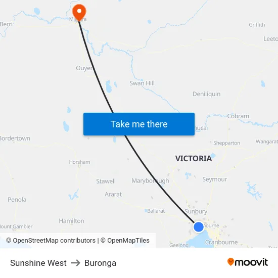 Sunshine West to Buronga map