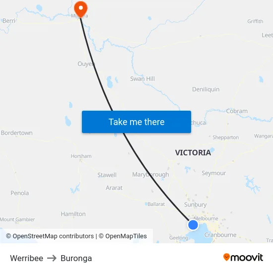 Werribee to Buronga map