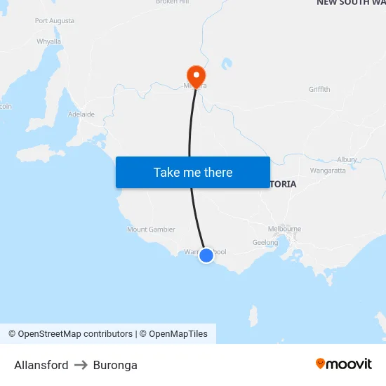 Allansford to Buronga map