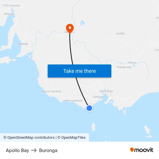 Apollo Bay to Buronga map