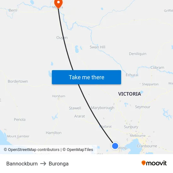 Bannockburn to Buronga map