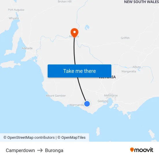Camperdown to Buronga map