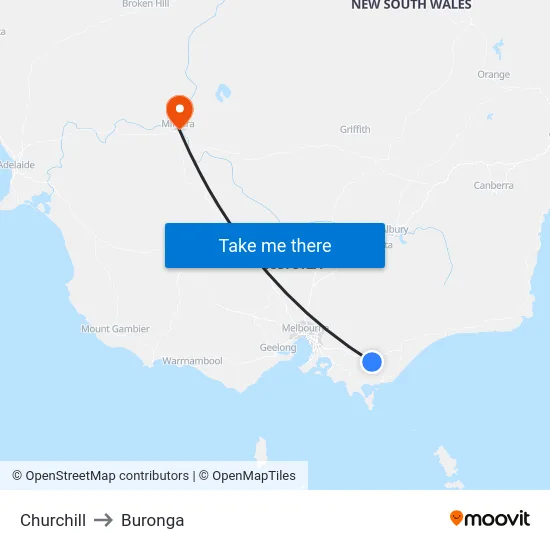 Churchill to Buronga map