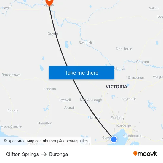 Clifton Springs to Buronga map