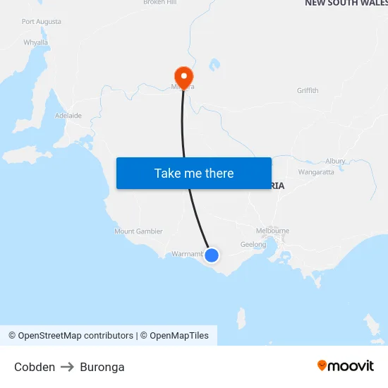 Cobden to Buronga map