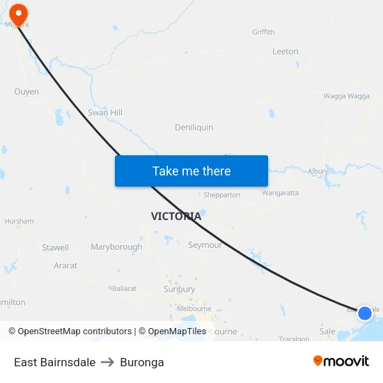 East Bairnsdale to Buronga map