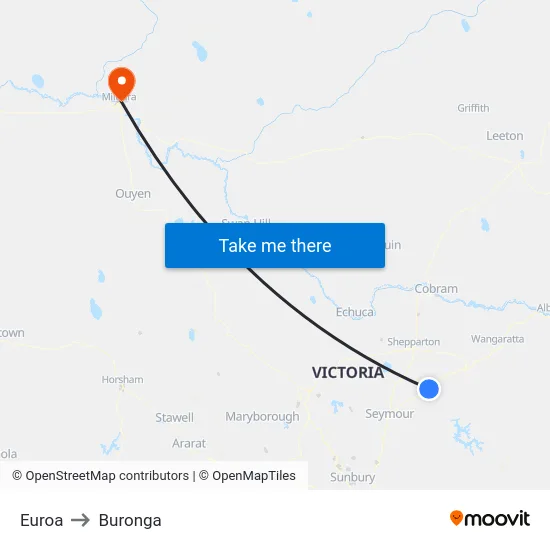 Euroa to Buronga map