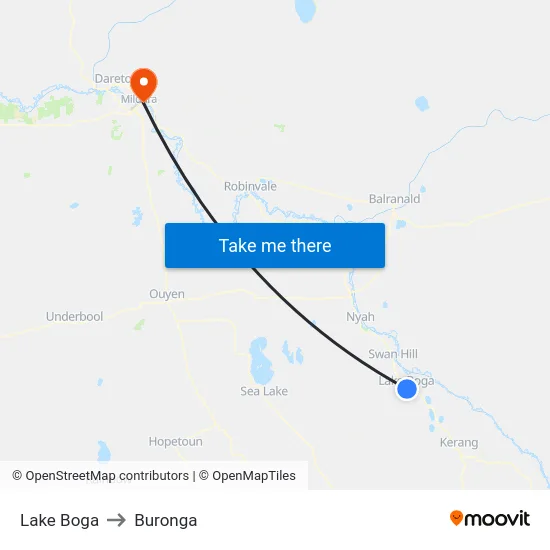Lake Boga to Buronga map