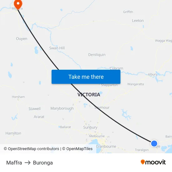 Maffra to Buronga map