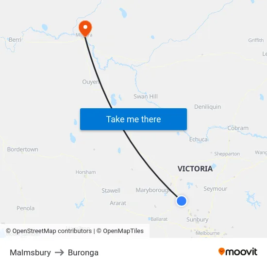 Malmsbury to Buronga map