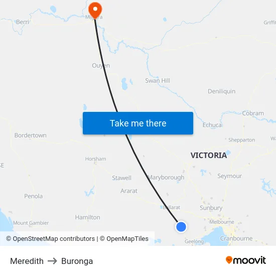 Meredith to Buronga map