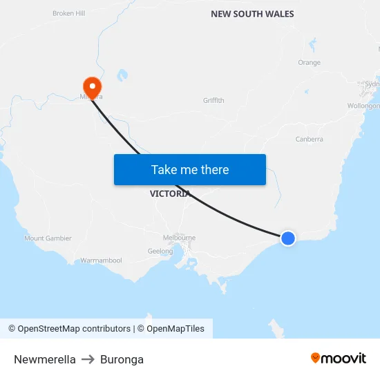 Newmerella to Buronga map