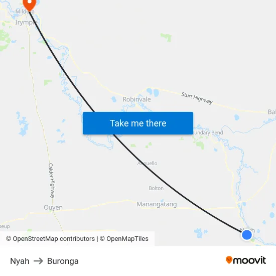 Nyah to Buronga map