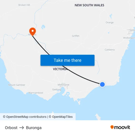 Orbost to Buronga map