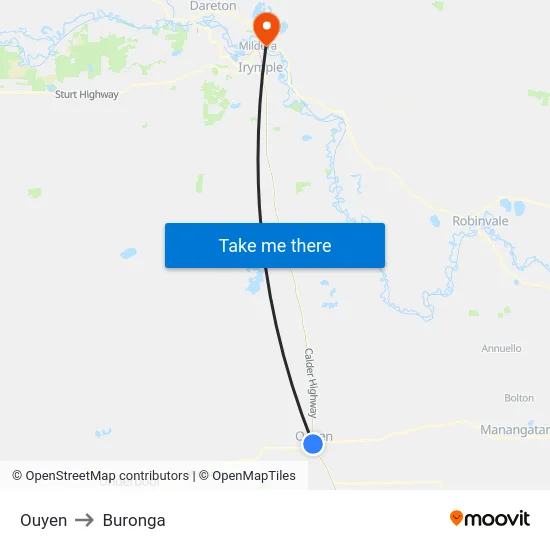 Ouyen to Buronga map
