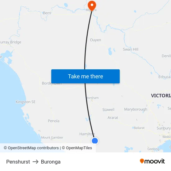 Penshurst to Buronga map