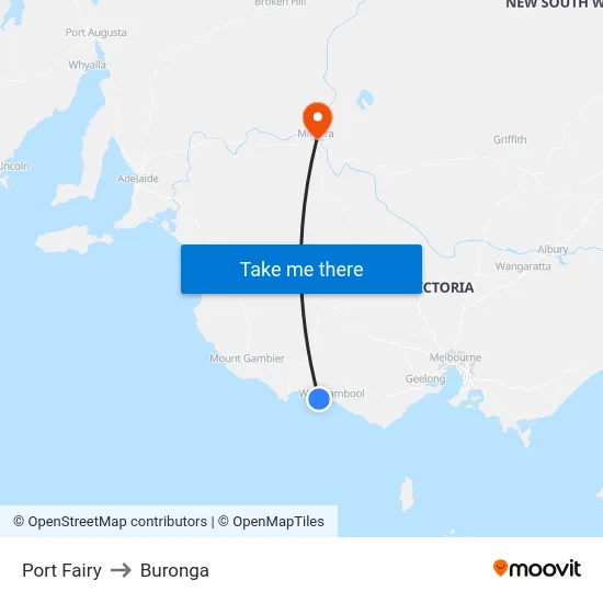 Port Fairy to Buronga map