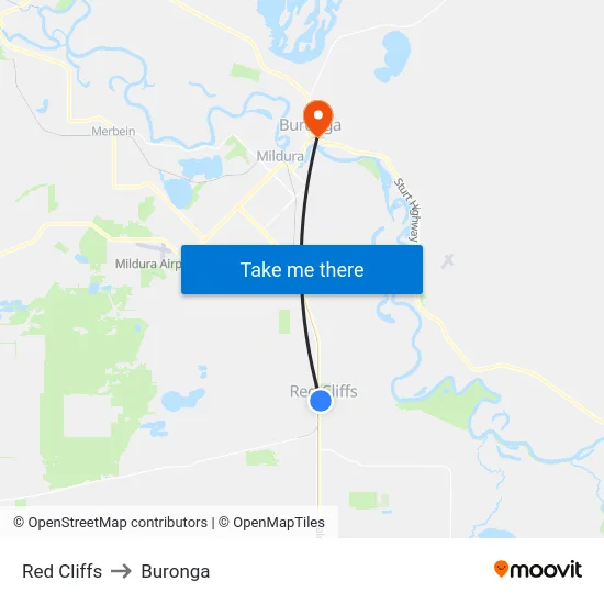 Red Cliffs to Buronga map