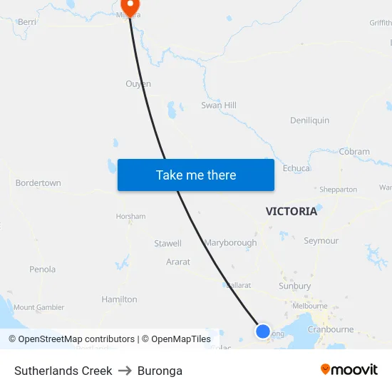 Sutherlands Creek to Buronga map