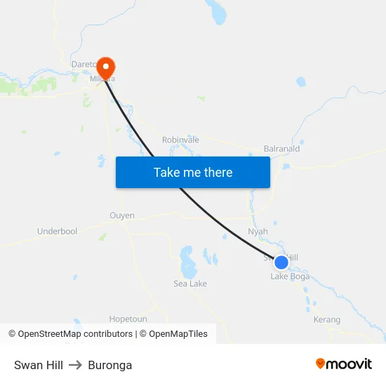 Swan Hill to Buronga map