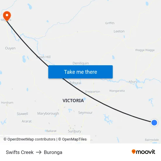 Swifts Creek to Buronga map