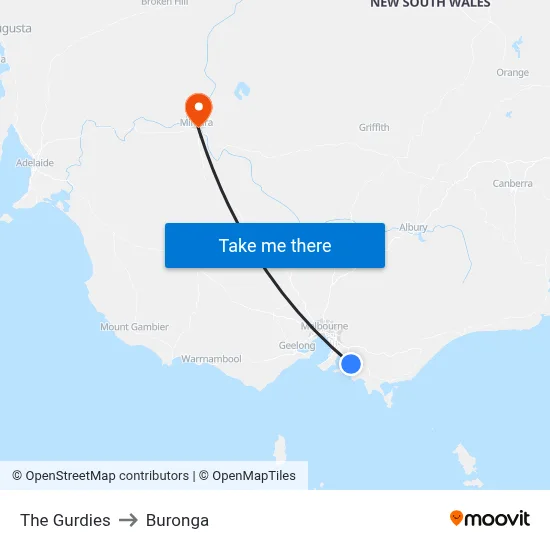 The Gurdies to Buronga map