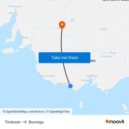 Timboon to Buronga map