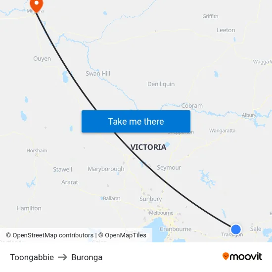 Toongabbie to Buronga map
