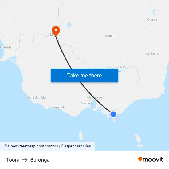 Toora to Buronga map