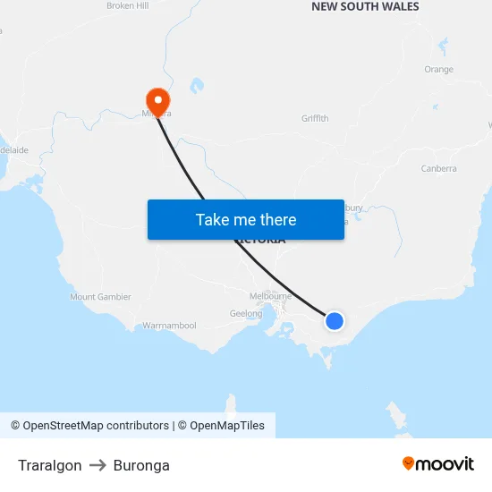 Traralgon to Buronga map