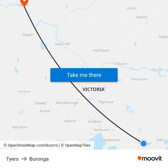 Tyers to Buronga map
