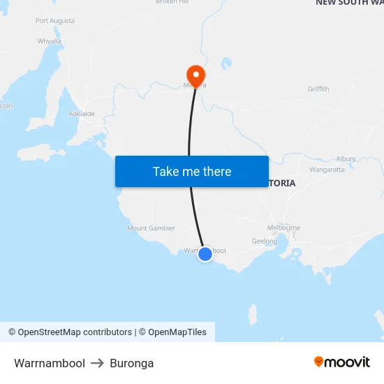 Warrnambool to Buronga map