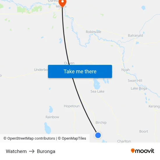 Watchem to Buronga map
