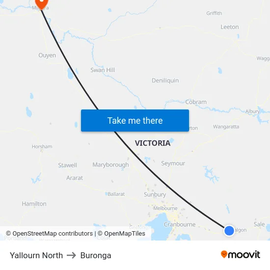 Yallourn North to Buronga map