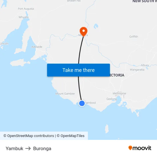Yambuk to Buronga map