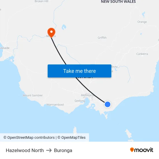 Hazelwood North to Buronga map